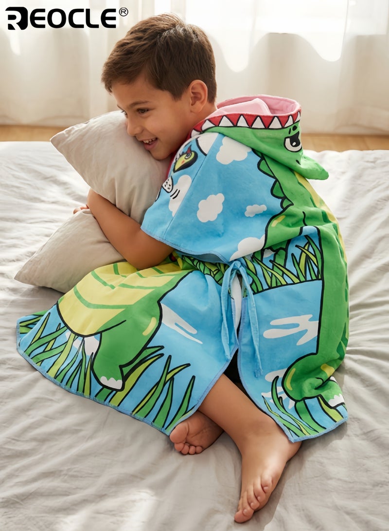 ريوكل مِنشَفَة شاطئ للأطفال بغطاء للرأس بتصميم كرتوني ونسيج ناعم شديد الامتصاص - لفافة منشفة حمام السباحة للأطفال الصغار بغطاء للرأس للسباحة والاستحمام - Image 4